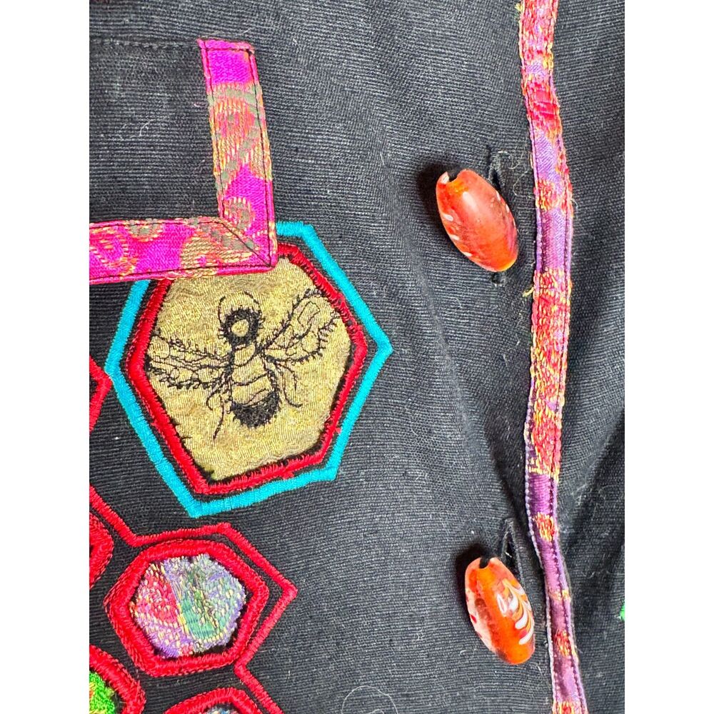 Vintage Bee‎ Honeycomb Embroidered Jacket Petite M Boho Art Blazer - Picture 8 of 9